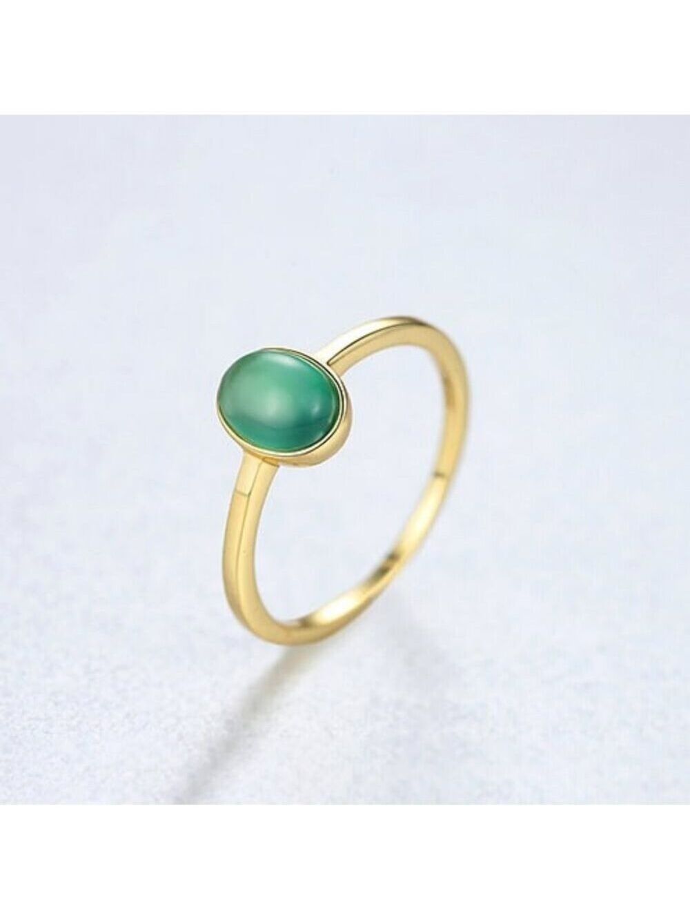 18k Gold Plated over 925 sterling silver Cabochon 7x5 created oval Emerald Ring - Picture 6 of 6
